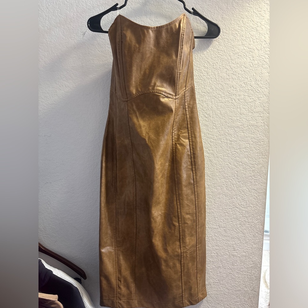 Brown Faux Leather Dress